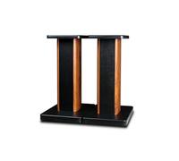 Wood Grain Universal Speaker Stands - Pair of Floor Mounts with Hidden Cable Management & Sand-Filled Base for Home Audio/Visual Systems - Enhance Sound Quality