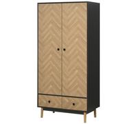 Wood Grain Wardrobe Cabinet with Drawers Hanging Rail Grey Oak Bedroom Closet