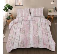 Wood Grain Wild Flowers Duvet Cover Set Toddler's, Floral Bedding Quilt Cover Set, Retro Flower Duvet Cover with 1 Pillowcases, Microfibre Reversible Bed Covers 2 Pcs with Zipper Closure