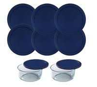Wood Grip - Replacement Lids Compatible with Pyrex Glass Containers - Durable, Leakproof Lids - Fits 2 Cup Round Glass Bowls for Secure Food Storage - 6 Pack, Blue, 4-3/4" Diameter