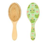 Wood Hair Brushes Cute Frogs Hearts Dots Green Wooden Paddle Brush Wood Brush for Hair Hair Massage Brush