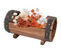 Wood Half Barrel Planters Outdoor, Half Barrel Planter, Rustic Vintage Wood Planter with Metal Bands, Outdoor Elevated Garden Bed, Decorative Flower Pot for Indoor Plants