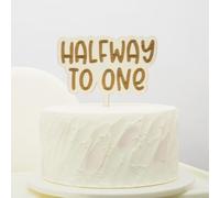 Wood Halfway to One Cake Topper - 1/2 Way to One Cake Decorations, Baby 6 Months Birthday, Half Birthday Party Decorations, Boy Girl Topper