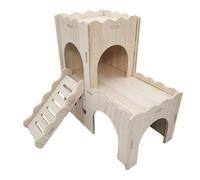 Wood Hamster Hideout Habitat Wooden Maze Hide Hut with Climbing Ladder and Platform Cage Accessories Toys for Dwarf Gerbils Mice Small Animals etc. (01 Right Angle) 72243