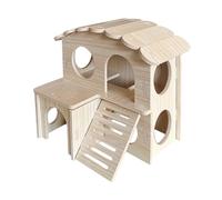 Wood Hamster House, Fun Tiny Hamsters Hideout, Detachable Double-Decker Hut for Dwarf Gerbil Mouse Mice Rat Small Animals(Only for Small Hamster)