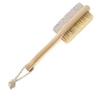 Wood Handle Pumice Stone Foot Scrubber Callus Remover | Natural Bristle Brush Combo, Pedicure Use at Home, Smooth Skin Exfoliation for Feet and Body