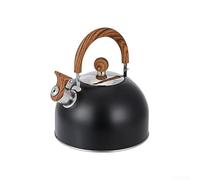 Wood Handle Whistling Kettle 2.5 Quart Heat Safe(2.5L Black) | Loud audible whistle , prevents dry boiling, reminds when water is ready, safety feature