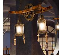 Wood Hanging Lamp Vintage Pendant Lamp Industrial Metal Hanging Light Retro Dining Table Chandelier E27 Ceiling Lamp Bedroom Living Room Dining Room Kitchen Loft Bar Decoration Lighting