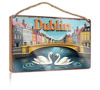 Wood Hanging Sign Plaque Swans In Love: A Romantic Dublin Scene Wooded Sign Funny Signs For Bathroom Decore For Room(23X35CM)