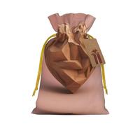 Wood Heart Print Small Drawstring Pouch For Gifts,Reusable Gift Bag,For Holiday And Party Presents