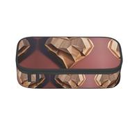 Wood Heart Print Stylish Pencil Case,Large Capacity Pencil Pouch,Ideal for Travel Or Daily Use