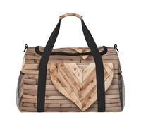 Wood Heart Print Weekender Bag,Gym Bag with,Carry On Luggage Overnight Weekend Bag, Holdall Handbag & Shoulder Bag for Travel Fitness