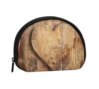 Wood Heart Printed Coin Purse for Women Cute Small Change Wallet Mini Coin Purses Pouch with Zipper