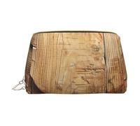 Wood Heart Printed Small Makeup Bag Portable Leather Make up Bag Travel Zipper Cosmetic Bags Organizer for Women