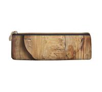 Wood Heart Printed Zipper Pencil Case Cute Stationery Organizer PVC Leather Triangle Makeup Bag Pen Pouch