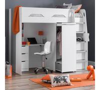 Pegasus - Single - Kids High Sleeper Bed - White and Silver - Wood - 3ft - Happy Beds