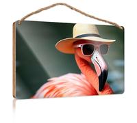 Wood Home Sign A Flamingo Wearing A Hat and Sunglasses Decorations for The Kitchen Funny Man Cave Signs(20X30CM)