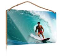 Wood Home Sign A Surfer Rides Inside A Wave Decorations for The Kitchen Funny Man Cave Signs(20X30CM)
