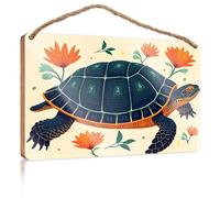 Wood Home Sign A Turtle Surrounded By Vibrant Orange Flowers Decorations for The Kitchen Funny Man Cave Signs(15X28CM)