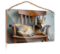Wood Home Sign A Wolf is Resting On an Old Wooden Chair Decorations for The Kitchen Funny Man Cave Signs(15X28CM)
