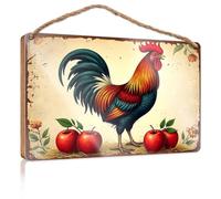 Wood Home Sign Colorful Rooster With Apples On Rustic Background Wooded Sign Front Porch Decor Outdoor Wall Decor(23X35CM)