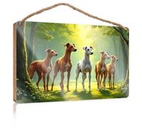 Wood Home Sign Five Dogs Standing in A Forest Decorations for The Kitchen Funny Man Cave Signs(23X35CM)