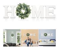 Wood Home Sign for Wall Decor Wooden Home Letters with Wreath Artificial Eucalyptus Modern Decorative Hanging Decor Farmhouse Home Sign for Living Room Kitchen Housewarming St Patricks day Decoration