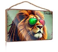 Wood Home Sign Freedom: The Cool Lion With Dreads And Sunglasses Wooded Sign Front Porch Decor Outdoor Wall Decor(23X35CM)