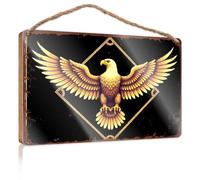 Wood Home Sign Golden Eagle With Spread Wings On Black Background Wooded Sign Front Porch Decor Outdoor Wall Decor(23X35CM)
