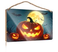 Wood Home Sign Halloween Pumpkins Under A Full Moon Decorations for The Kitchen Funny Man Cave Signs(23X35CM)