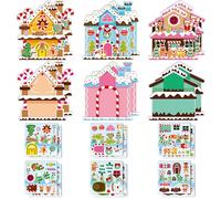 Wood Homing 12Pcs Christmas Gingerbread Candy House Scene Sticker Art Craft, Make Your Own Christmas Candy House Sticker Scene with Xmas Tree Snowman Stickers for Kids, Xmas Holiday Party Favor