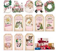 Wood Homing 137PCS Pink Vintage Gift Tags for Christmas with 30m Hemp Rope Merry Christmas Hanging Paper Tag with String Decor for Christmas Tree Winter Holiday Wish Labels for Gift Wrapping Present