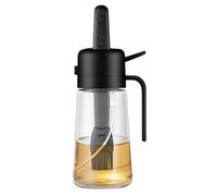 Wood Homing 2-in-1 Oil Spray Brush Bottle - 470ml Glass Olive Oil Dispenser Sprayer Container Pourer with Silicone Pastry Brush Food-Grade Mister for Kitchen Cooking Salad Air Fryer BBQ Baking (Black)