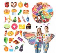 Wood Homing 33PCS Caterpillar Costume Accessories Includes 2 Adjustable Headbands 1 Butterfly Wings 30 Self Adhesive Felt Fruits Foods Book Character Costume Accessories for Adults First Day of School