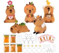 Wood Homing Capybara Needle Felting Kit - 5 Pack Animal DIY Wool Roving Craft Materials Set with Felt Tool Instruction Foam Mat Flower Keyring for Adults Kid Boy Girl Beginners Christmas Birthday Gift