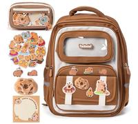 Wood Homing Capybara School Bag with Large Capacity Reflective Strip for Boy Girl Cute Cartoon Animal Backpack with Pencil Case Stationary Kit Waterproof Multi-Compartment Rucksack for Student Kid