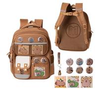 Wood Homing Capybara School Bag with Large Capacity Reflective Strips for Boys Girls Cute Cartoon Animal Backpack with Card Badge and Keychain Waterproof Multi-Compartment Rucksack for Student Kids