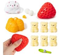 Wood Homing Handmade Taba Squishy Toys - 4Pcs Cat Paw Strawberry Hamster Bear Squeeze Toy Soft Fidget Set Novelty Things for Stress Relief Cute Funny Gift for Adults Kids Anxiety Relief