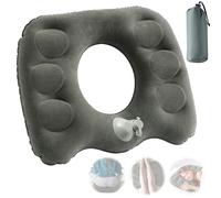 Wood Homing Inflatable Hemorrhoid Cushion Relief Tailbone Pressure Back Pain Breathable Ring Donut Pillow for Home Office Car Seat Foldable Pressing Inflate Pile Pad for Elderly Pregnancy Post Surgery