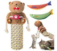 Wood Homing Interactive Cat Wrestling Puppet Toy - Cat Groundhog Plush Glove Puppet Toy with 2pcs Fish Catnip Toys for Indoor Cats Adult Kitten Pet Teaser Teething Toys for Exhausting Exercise Play