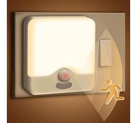 Wood Homing Motion Sensor Night Light - 2 Pack LED Plug in Wall Motion Sensor Lights Indoor Warm White 3000K with Dusk to Dawn Sensor Dimmable Night Light Hallway Bedroom Stair Kitchen Kid Pet Elderly