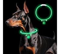 Wood Homing Rechargeable LED Dog Collar - Premium 3 Flash Mode Waterproof Night Safety Light Collar with Adjustable Strip and Bell for Walking Training Outdoor Dress up Small Medium Large Dogs Decor