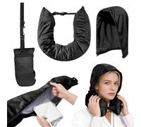 Wood Homing Stuffable Neck Pillow for Travel - Soft Travel Pillow with Hood Adjustable Shoulder Strap Clothes for Adult Kid Airplane Flight Portable Neck Cushion Storage Bag for Extra Luggage (Black)