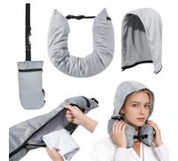 Wood Homing Stuffable Neck Pillow for Travel - Soft Travel Pillow with Hood Adjustable Shoulder Strap Clothes for Adult Kid Airplane Flight Portable Neck Cushion Storage Bag for Extra Luggage (Grey)