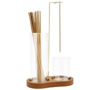 Wood Incense Holder, Hanging Incense Burner Storage Container with 2 Different Height Glass Cup, Angle Adjustable Aroma Stick Holder for Living Room Bedroom Study Office Yoga Room