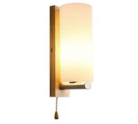 Wood Indoor Wall Lights with Pull Switch, Modern Glass Wall Sconce Fixtures Stainless Steel Lightstand Lamp Bedside Wall Lamp Light Fixture for Corridor Restaurant Hotel Stairs Aisle E27