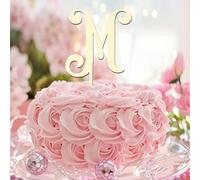 Wood Initial M Cake Topper Wedding Letter Monogram Name For Birthday Party Decor Rustic Reusable Country Bridal Shower Gifts For Family Friends