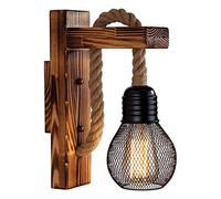 Wood Iron Hemp Rope Wall Lamp, Industrial Wall Lamp, E27 LED Retro Lifting Pulley Wall Light, Vintage Decorative, Fixture for Indoor Lighting Bar Restaurant