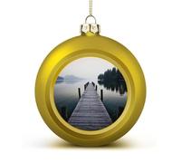 Wood Jetty And Calm Lake Christmas Tree Ornaments 4CM Shatterproof Pc Plastic Balls with Lanyard Baubles Hanging Christmas Ball Ornaments for Xmas Tree Holiday Party Wedding Home Decorations