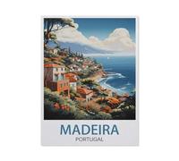 Wood Jigsaw 1000 Piece，Madeira Portugal Vintage Travel Poster，Educational Toys for Adult Birthday Gift-AV173-26x38cm